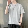 Camiseta curta da moda estilo coreano para homens, top 100% algodão, novo modelo de verão, branca, fashion, casual, estilosa, top esportivo