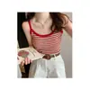 Camisola de Seda de Hielo para Mujer, Top sin Mangas Rayado de Verano, Corte Ajustado, Estilo Retro Francés, Top Delgado sin Mangas, Se Puede Usar por Fuera