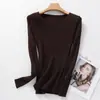 Camisa Base de Malha Manga Longa para Mulheres, Gola Redonda, Pulôver, Corte Justo, Valoriza a Silhueta, Versátil, Quente, Suéter, Preto Puro, Tamanho Único, Branco