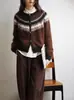 """Pensamentos no Deserto" Estilo Escandinavo Retrô Fair Isle Estilo Literário Suéter Retrô Cardigã de Alpaca"""
