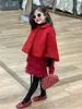 Invierno 2024 nuevo ropa infantil coreana para niñas Año Nuevo chaleco de malla tipo pastel vestido capa de lana