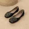 N1368-11 Sapatos Baixos de Bico Quadrado para Mulheres 2026 Outono Novo Estilo Sapatilhas com Strass Cravejado de Diamantes Sapatos Femininos de Solado Macio Estilo Francês Sapatos para Roupa de Trabalho