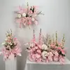 Arreglos de flores artificiales para bodas, arreglos florales para decoración de pasillo, decoraciones de escaparate de compromiso con temática de bosque, arreglos de escena de boda de color rojo rosa