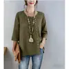 Conjunto de Cor Sólida Feminino Plus Size Novo 2026 Casual Temperamento Conjunto de Duas Peças Feminino Roupas Femininas Camisa de Algodão e Linho Manga Longa Transfronteiriço