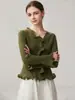 26 Otoño Invierno Nuevo Cárdigan de Cachemira con Borde Ondulado y Manga Acampanada para Mujer Suéter de Punto para Mujer Chaqueta de Capa Base para Mujer Adelgazante