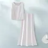 Top sin mangas de acetato morado hecho a medida para mujer con falda de tiro alto, estilo verano, adelgazante, casual, moderno y a la moda