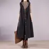 Primavera 2024 Nuevo Estilo Coreano talla extra chica rellenita Chaleco con Capucha sin Mangas Largo Holgado de Mezclilla para Mujer por Encima de la Rodilla