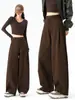 Pantalones Anchos Color Café para Mujer, Nuevo Diseño Primavera 2026, Tiro Alto, Caída Suelta, Pierna Recta Casual