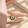 Anel de pingente de disco redondo romano esmeralda estilo vintage retrô talismãs coloridos amuletos da sorte colar de corindo vermelho feminino