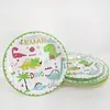 Venta al por mayor de fábrica Personalizado Verde Dibujo Animado Dinosaurio Pintura de Color Decoraciones para Fiesta de Cumpleaños Vajilla Desechable de Papel Set