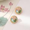 Pendientes Estilo Vintage Lavanda Jardín de Monet Perno de Perla Pintura al Óleo Retro para Mujer 2026 Nuevos Pendientes Exquisitos