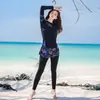 Roupa de Mergulho Coreana Casal Feminino Manga Longa Traje de Banho Água-viva Calça Split com Proteção Solar Traje de Snorkel Slim