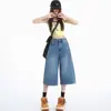 Pantalones Retro Lavados con Dobladillo Curvo para Mujer, Nuevos Jeans de Guadaña Sueltos Adelgazantes para Primavera/Verano, Pantalones Banana de Pierna Ancha Bordados de Cintura Alta