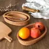 Cesta de Fruta de Ratán Vietnamita Tejida a Mano Estilo Nórdico Cesta de Pan Mantou Sala de Estar Cesta de Almacenamiento para el Hogar Bandeja Tejida de Bambú