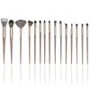 Conjunto de Pincéis de Maquiagem Banhados a Ouro com 15 Peças, Pincel para Detalhe dos Olhos, Pincel para Sombra, Pincel para Blush, Pincel Lâmina, Pincel Chama, Pincel Chama