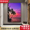 Atardecer Palmera Playa Marina Paisaje Sala de Estar Balcón Pintura Decorativa Pintura Colgante Suministro Directo de Fábrica Transfronterizo 2949