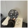 Bolso de mano de mujer de estilo coreano con perlas, diseño bordado simple chic transfronterizo, encaje de moda, bolso redondo de hombro elegante