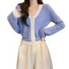 Tejido de Punto de Manga Larga con Cuello Contrastante Estilo Tweed para Mujer Primavera y Otoño Diseño de Chaqueta Cárdigan Top Corto Suelto Chic