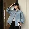 Nueva Moda Holgada Adelgazante Alta Calidad Camisa Chaqueta de Mezclilla de Manga Larga en Capas para Mujer en Azul, Otros Estilos Europeos y Americanos
