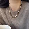Colar de pérolas Shijia dourado marrom marrom mocha francês Maillard corrente de suéter de luxo leve de nicho colar feminino