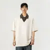 Nasa sobre Camiseta Masculina de Verão Estilo Retro Americano Falsa Duas Peças Gola Polo Xadrez de Alta Qualidade Solta