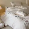 Juego de cuatro piezas de algodón de fibra larga, estilo fresco y suave, con bordado floral, ropa de cama transpirable 100% algodón rosa para niñas