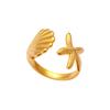 Joyería de Elementos Marinos Europeos y Americanos Estilo Fresco Festivo Anillo Abierto de Concha y Estrella de Mar Anillo para Mujer Verano Nuevo Venta al por Mayor