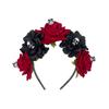 Nueva diadema de flores artificiales de Halloween, diadema de calavera de terror oscuro, accesorios para el cabello de día de muertos, fiesta, cos, tocado al por mayor
