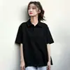 Camiseta casual de algodón puro para mujer, manga corta, cuello polo, estilo casual estudiantil, top versátil estampado estilo Ins, camiseta de moda