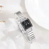 Reloj de Cuarzo Cuadrado para Mujer con Correa de Aleación de Acero y Bambú, Letras Romanas, Modelo de Celebridad de Internet