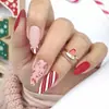 Armadura de Natal Cor de Contraste Vermelho e Branco Pontos Ondulados Borda Francesa Esfoliante Removível Patch de Unha Postiça unha