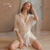 Marca Guiruo Lencería Sexy Tentación Sexy Malla Perspectiva Escote en V Profundo Corte Bajo Camisa Traje de Juego de Roles Femenino 243