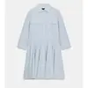 Vestido estilo camisa de exportação com gola virada, de pregas, novo estilo europeu e americano para meninas, com mangas de três quartos