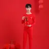 Conjunto de Ropa Interior Térmica del Año Zodiacal Infantil para Niños y Niñas 2026 Año del Caballo Ropa de Otoño Roja y Pantalones de Otoño