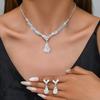 Collar y pendientes con forma de gota de agua de diamantes de imitación de lujo con incrustaciones de diamantes, estilo retro, para mujer, ideal para cenas de boda.