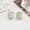 Brincos Quadrados Exquisitos de Zircônia Verde, Pequenos e Elegantes, Brincos de Estilo Nicho com Design Estilo Hong Kong, Brincos de Alta Qualidade