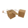 Caja Cuadrada de Papel de Embalaje Marrón con Tarjeta Impresa de Thankyou Estilo Europeo Sencilla Caja para Dulces de Boda Pequeña 5.5cm Empaque de Regalo