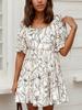 Ropa de Mujer de Exportación Europea y Americana Amazon Mujer 2025 Nuevo Vestido Elegante con Estampado Floral Cordón Mangas Abullonadas