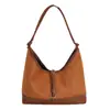 Bolso Tote Retro de Gamuza de Alta Gama con Bloques de Color para Mujer, Bolso Cubo Casual Versátil, Nuevo Bolso de Hombro Único para 2025