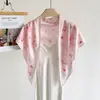 Elegante Bufanda Triangular con Estampado Floral de Seda Sintética y Cinturón, Chal Protector Solar, Pañuelo para el Cuello, Bufanda de Seda para Mujer, Pañuelo Pequeño, Pañuelo para la Cabeza, Bufanda