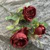 Ramo de rosas Austin de 3 cabezas de tela cepillada, decoración del hogar, flores falsas, exhibición de mesa, flores artificiales al por mayor