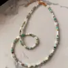 Novo colar chinês verde natural de pedra bambu fritillaria com contas feminino metal cor combinando mix clavícula corrente temperamento colar corrente