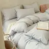 Juego de ropa de cama de cuatro piezas estilo B&B de algodón lavado y lino de algodón, funda de edredón de algodón puro, juego de ropa de cama de tres piezas para cama individual de dormitorio estudiantil
