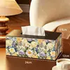 Caja de pañuelos de cuero de alta gama estilo pintura al óleo americana para uso doméstico, caja de almacenamiento multifuncional para encimera, papel de seda y control remoto