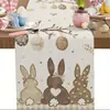 Camino de mesa popular transfronterizo de Pascua con estampados de conejos y huevos para decoración de restaurante y ambiente festivo - Bandera de mantel
