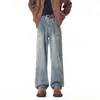 Jeans retro americanos con efecto de onda de agua para hombre, principios de otoño, pierna recta, pierna ancha, ligeramente acampanados, tiro alto, pantalones vaqueros curvos geniales