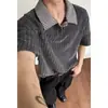 Camiseta de Manga Corta con Estampado de Espiga Retro Americano 2026 para Hombre Verano Nuevo Estilo Holgada y Versátil Camisa Polo Cuello Solapa Top de Manga Media