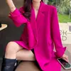 Blazer de terno feminino plus size vermelho rosa feminino primavera e outono menina cheinha comprimento médio estilo ocidental casual blazer de terno [0120]]