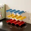 Estante de Almacenamiento para Tazas Soporte de Escritorio para Tazas de Agua Barra de Cocina Mostrador Organizador de Múltiples Niveles con Bloques de Color Ondulados para Tazas de Café y Té