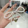 Ins Coreano Nova Menina Doce Pingente de Amor Prateado com Laço de Pérola Chaveiro Corrente de Celular Pingente para Pendurar Fone de Ouvido
